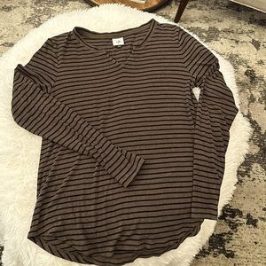 Cabi shirt brown with black stripes. Size Medium